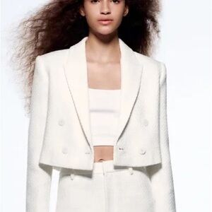 🤍Zara cropped textured blazer. size M. BNWT.